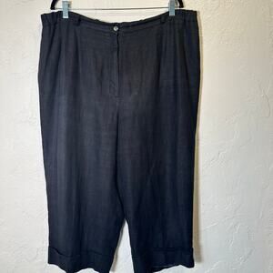 Vintage harve' benard Size 18W 100% Linen Capri Pants Black Travel Capsule Vacay